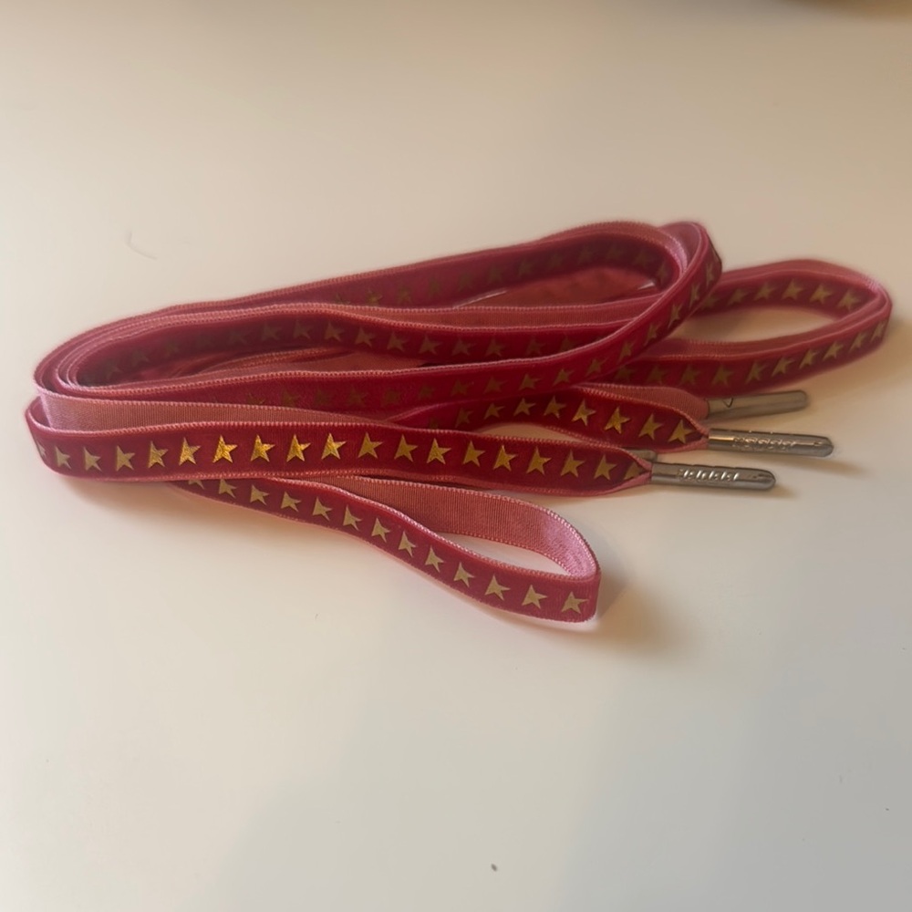 Golden Goose Pink-Red and Gold Star Velvet Shoelaces